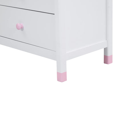 Harper & Bright Designs Wooden 6 Drawers Dresser, Modern Storage Cabinet with 6 Drawers, Cute Chest of Drawers with Round Handles for Girls Boys Kids' Room Bedroom,Hallway, Entryway,White+Pin - WoodArtSupply