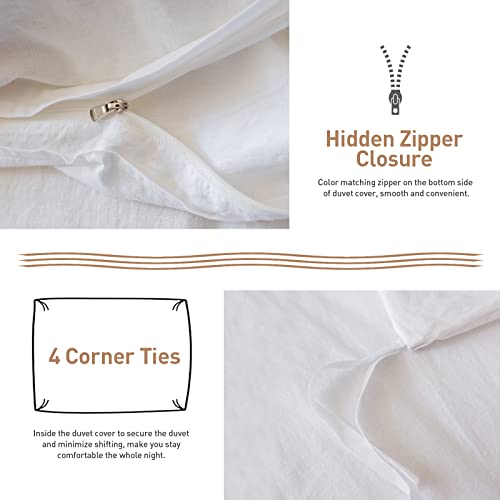 BISELINA French Linen Duvet Cover Set 2pcs with Hidden Zipper Closure Natural Flax Cotton Blend Solid Color Soft Breathable Luxury Farmhouse Bedding - Twin Size, White BISELINA