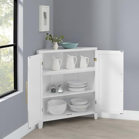 Crosley Furniture Roarke Stackable Corner Pantry Storage Cabinet with Shelves, Kitchen, Dining, Laundry, White Crosley Furniture