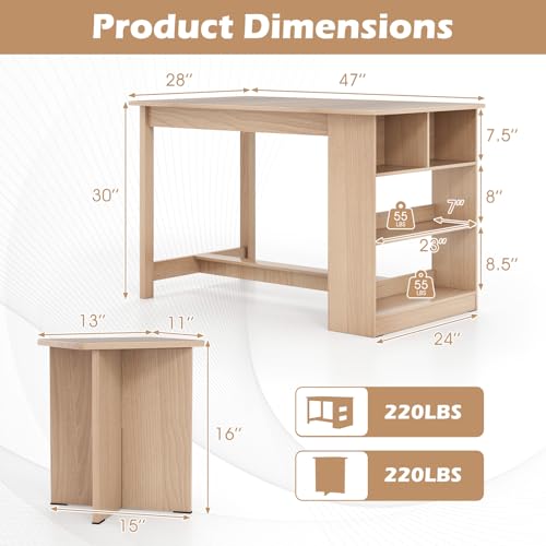 Giantex 5-Pieces Dining Table Set for 4, Kitchen Table Set with Side Storage Shelf, 4 Square Stools, Space-Saving Dining Furniture for Dinner, Dinette, Living Room, Apartment, Restaurant (Natural) Giantex