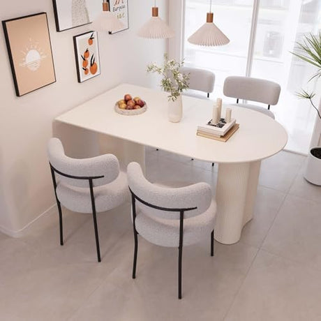 Hilknen Modern Cream Dining Table Set for 4, 5 Piece Dining Table and Chairs Set, 63" White Oval Dining Table with 4 Modern Chairs, Kitchen Table and Chairs Set for 4-6 Person Ideal for Dining Room Hilknen
