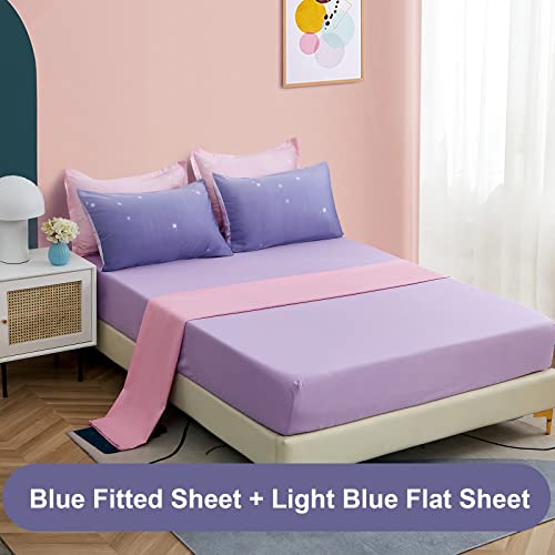 Dinjoy Girls Women Comforter Set King Size Ombre Pink Purple Rainbow Bedding Set 7 Pieces Bed in A Bag for Teen Adult (1 Comforter, 1 Flat Sheet, 1 Fitted Sheet, Pillow Shams & Pillowcases) Dinjoy