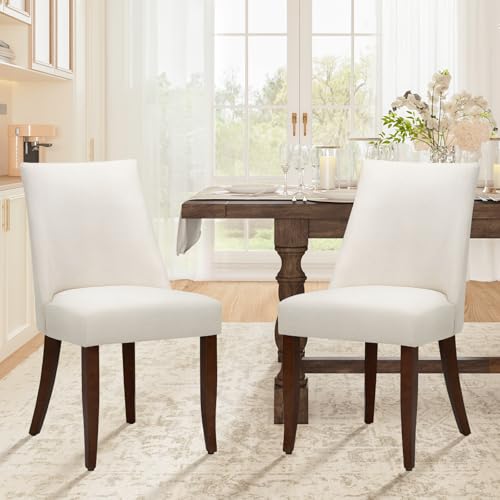COLAMY Upholstered Dining Chairs Set of 2, Mid Century Modern Kitchen Chairs with Back, Farmhouse Fabric Side Dining Room Chairs with Wood Legs for Dining Room Restaurant, Beige COLAMY
