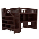Bellemave Full Loft Bed with Stairs and Movable Desk and Shelves, Wood Loft Bed with Storage Stairs for Kids, Teens, Adults, Espresso Bellemave