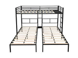Ball & Cast L-Shaped Triple Bunk Bed, Space Saving Corner Metal Bed Frame with Squeak-Free Wood Slats,3 Twin Bunk Beds w/Full-Length Guardrails & Ladder,No Box Spring Needed,for Kids/Teens,Black Ball & Cast