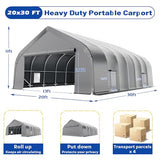 EROMMY 20x30 FT Heavy Duty Durable Carport, Silver Gray, Galvanized Steel Frame Garage Shelter and Outdoor Storage, Waterproof 3-Layer PE Cover, Fits 2 Cars, Boat, Farm Equipment EROMMY
