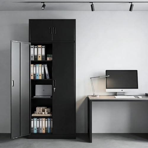 BESFUR Metal Storage Cabinet, 87 Inch Tall Locking Storage Cabinets with Top Cabinet Large Garage Storage Cabinet with Adjustable Shelves and Locking Doors for Office, Utility Room, Black BESFUR
