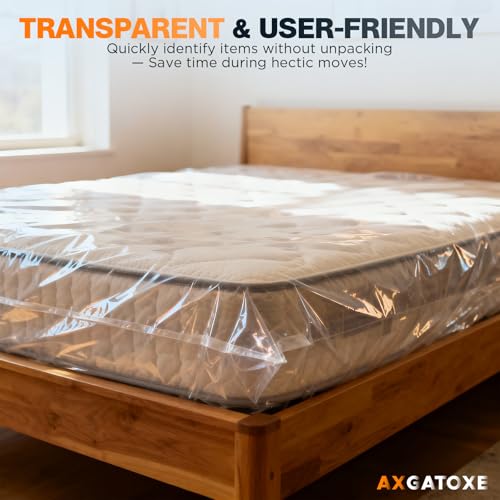 Plastic Mattress Bag for Moving Storage, Waterproof Mattress Cover, Mattress Protector for Moving Supplies - King Size (1.5MIL) Axgatoxe