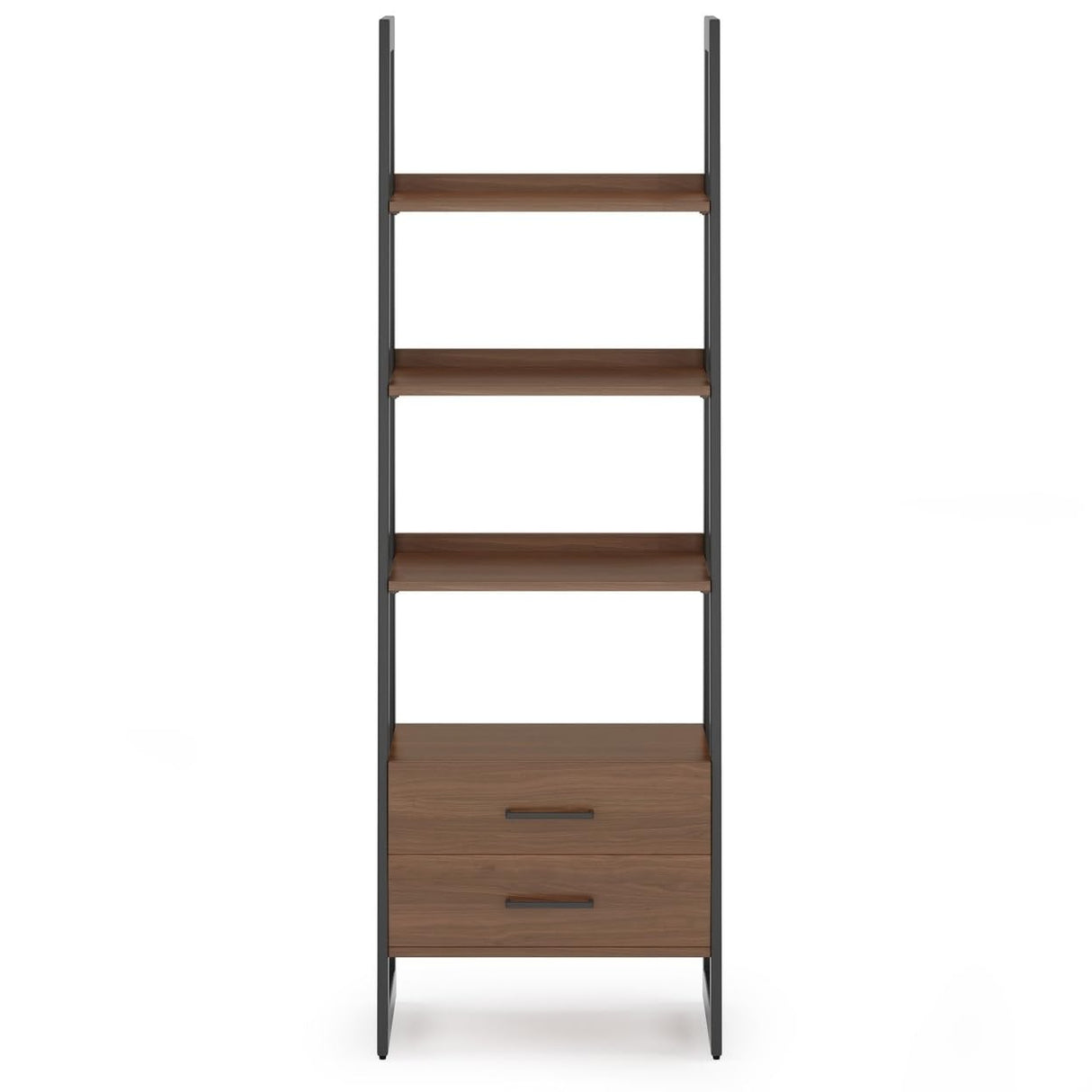 SIMPLIHOME Sawhorse 24 Inch Rectangle Modern Industrial Real SOLID WALNUT WOOD Ladder Shelf with Storage in Walnut, For the Living Room, Study Room and Office SIMPLIHOME