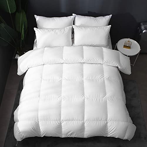 APSMILE Luxury All Season Down Feather Fibers Comforter Full/Queen Size Duvet Insert - 100% Organic Cotton, High Fill Power Medium Warmth, (Ivory White, 90X90) APSMILE