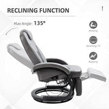 HOMCOM Faux Leather Manual Recliner, Adjustable Swivel Lounge Chair, Armchair with Footrest and Round Base for Living Room, Gray