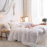 HAIHUA Faux Fur White Comforter Cover Twin Set, Fuzzy White Twin Bedding Set 2 Pieces (1 Fluffy Duvet Cover + 1 Plush Plush Pillow Cases) Furry Bed Set, Fluffy Bed Set, Zipper Closure HAIHUA