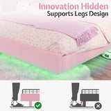 AMERLIFE Floating Queen Bed Frame with Adjustable RGB LED Headboard, Leather Upholstered Platform Bed for Kids/Girls,Wood Slats Support, No Box Spring Needed, Easy Assembly, Pink AMERLIFE