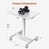 Sweetcrispy Small Mobile Standing Desk, Rolling Laptop Computer Carts, Portable Laptop Desk with Wheels, Adjustable Height Table for Home Office, White Sweetcrispy