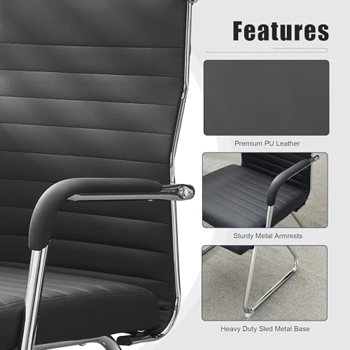 Okeysen Office Guest Chairs Set of 6, Modern Leather Reception Chairs with Mid Back & Sled Base, No-Wheel Desk Chairs for Waiting Room & Conference Room