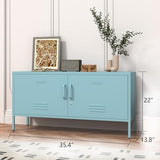 Aiasuit Blue Lockable Metal TV Stand Entertainment Center, Heavy Duty Storage Cabinet Supports 80+ Inch TVs, Multifunctional Media Console for Home Living Room Office 22" H X 35.4" W X 13.8" D Aiasuit