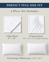 LANE LINEN 100% Organic Mercerized Cotton Pre Washed Full Size Bed Sheets, Soft & Comfy Low Pill Fade Resistance Fully Elasticized Oeko Tex Certified 15" Deep Pocket Full Sheet Set - White LANE LINEN