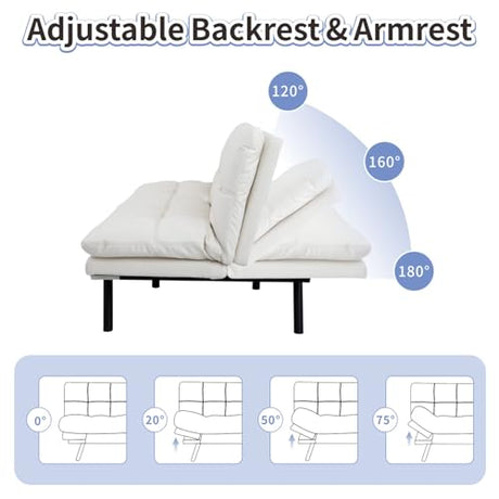 MUUEGM Futon Sofa Bed Memory Foam White Futons Modern Office Couch Sleeper Bed Convertible Love seat Sofa for Small Spaces,Apartment,Office with Adjustable Armrest Backrest MUUEGM