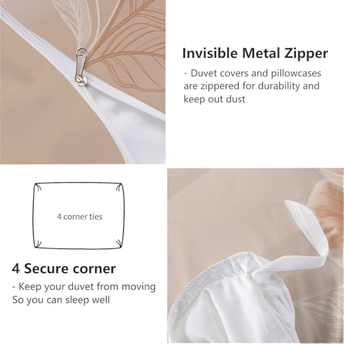 WIVCOMD Hand-Drawn Minimalist King Reversible Duvet Cover Sets Rice Pink Bedding Set, Single Rose Printed Duvet Cover with Pillowcases Zip Closure Perfect for Hot Sleeper WIVCOMD