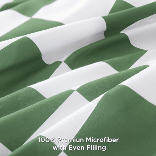 Andency Green Checkered Comforter Full(79x90Inch), Plaid Gingham Buffalo Grid Bedding Comforter Sets for Boys Kids Teens, 3 Pieces Lightweight Microfiber Geometric Preppy Bed Set Andency