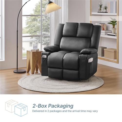 Yaheetech Large Electric Power Lift Recliner Chair, PU Leather Massage Chair with Heat and USB Port for Elderly, Ergonomic Lounge Chair with 2 Cup Holders Side Pockets, Overstuffed Wide Single Sofa Yaheetech