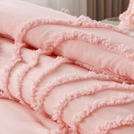ENJOHOS Pink Full Comforter Set for College Girls - Full Size Boho Tufted Rainbow Comforter, 3 Pieces Rainbow Bedding for All Season, Lightweight Soft Microfiber Comforter with 2 Pillowcase ENJOHOS