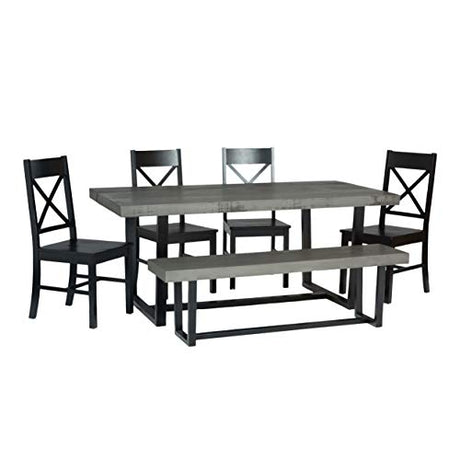 Walker Edison Barnes 6-Piece Rustic Metal and Wood Dining Table with X-Back Chairs, Set of 6, Grey/Black Walker Edison