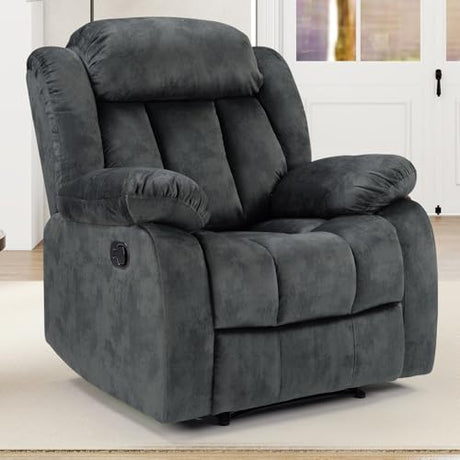 EBELLO Manual Recliner Chair, Classic and Fabric Recliner Sofa with Overstuffed Arms and Back for Living Room, Bedroom, Grey EBELLO