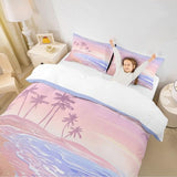Homewish Pink Beach Duvet Cover Set Twin Size,Kids Girls Romantic Hawaii Ocean Style Bedding Set Teens Lover Room Decor,Palm Tree Comforter Cover Girly Summer Quilt Cover,1 Pillowcase,(No Comforter) Homewish