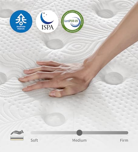 KOANTTI Queen Mattress,12 Inch Queen Size Mattresses Memory Foam Hybrid White Mattress in a Box,with Provide Support and Improve Sleep Mattresses,Medium Firm,CertiPUR-US. KOANTTI