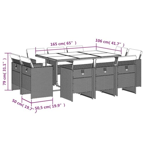 vidaXL Patio Dining Set - 11 Piece Outdoor Garden Furniture - Black Poly Rattan w/Cushions & Acacia Wood Table - Foldable Storage vidaXL
