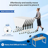 Folding Conference Room Tables,Modular Conference Table for Meeting Rooms,Mobile Portable Training Table with Locked Wheels,Flip Top Rolling Meeting Rooms Table Stackable Seminar Tables for Office Relgix