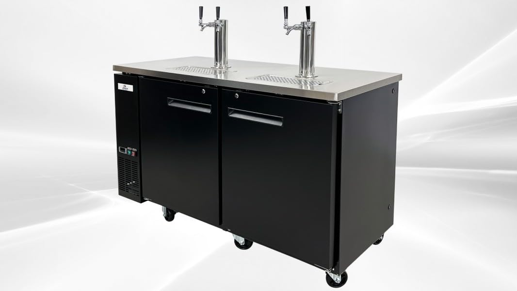 cooler depot Beer Keg Dispenser Kegerator Commercial Refrigerator Beer double Taps 60" - Black, Half-KegX2, TowerX2,2 Taps cooler depot