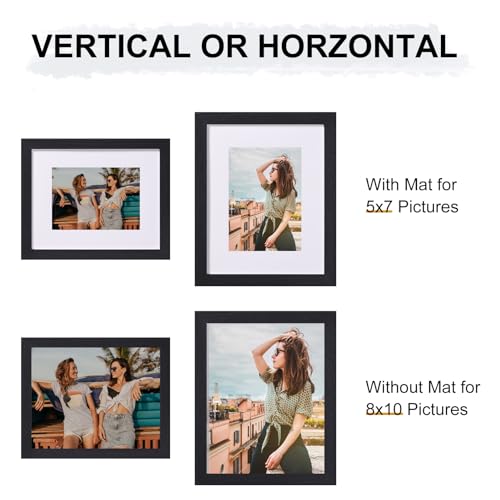 Vittanly 8x10 Picture Frames for Wall Set of 9, Display 5x7 Pictures with Mat or 8x10 without Mat, Collage Frames for Wall or Tabletop, Perfect for Home Décor and Gifts, Black Vittanly
