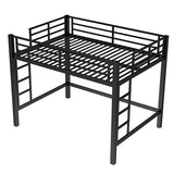 Full Size Metal Loft Bed with Safety Guardrails & Dual-Side Ladders for Kids Teens Adults,Heavy Duty Metal Loft Bed Frame with Sturdy Steel Slats & Large Under-Bed Space for Student Bedroom Dorm,Black FUvellamo
