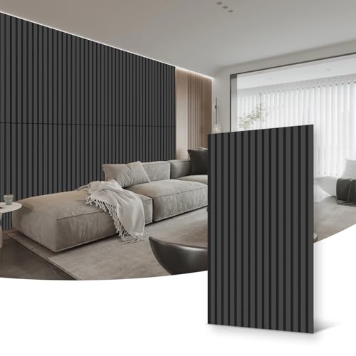 Wood Slat Wall Panel | 2 Pcs Soundproof Wall Panels 48" x 24.5" Wood Wall Panels 3D Sound Dampening Panels Wall Decoration - Black - WoodArtSupply