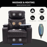 Zuacs Power Recliner Home Theater Seating with Cooling Cup Holder and Massage Heating, Blue Color Ambient Lighting Recliner Chair,Movie Sofa with Tray Table, USB Charging & Manual Headrest, Brown