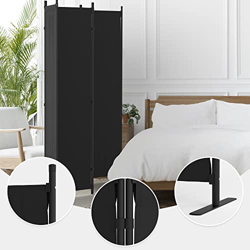 Room Divider, 4 Panel Folding Privacy Screen, 88” Portable Separating with 3 Metal Feet, Partition Room Dividers, Lightweight Freestanding Wall Divider Screen for Office Bedroom Hospital(Black) Phonjoroo