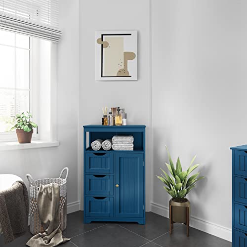 Yaheetech Bathroom Floor Cabinet, Free Standing Wooden Storage Organizer Multiple Tiers Storage Living Room Cabinet, Navy Blue Yaheetech
