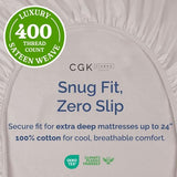 Extra Deep Twin 400 Thread Count Cotton Fitted Sheet - Hotel Luxury Single Fitted Sheet Only - Easily Fits 18" to 24" Mattress - Soft, Wrinkle Free & Breathable & Comfy Extra Deep Pockets Light Grey CGK Unlimited