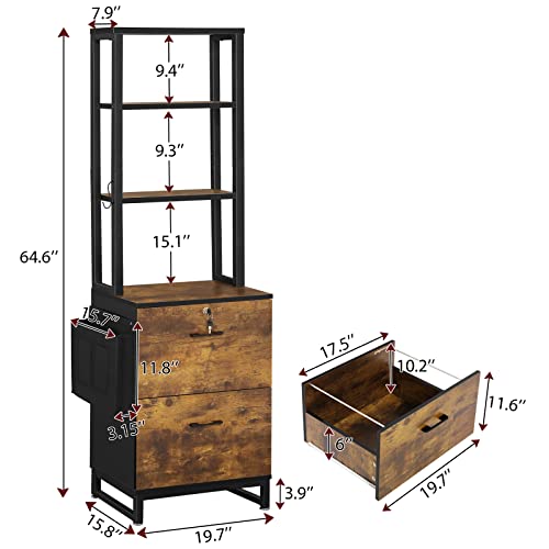 Itaar Rustic Brown 2 Drawer File Cabinet with Lock and Adjustable Storage Shelf - WoodArtSupply