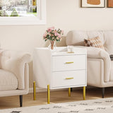 Vabches Nightstand with Built-in Charging Station, White Mid Century Modern Nightstand for Bedroom, Stylish End Tables for Lamps, Books Vabches
