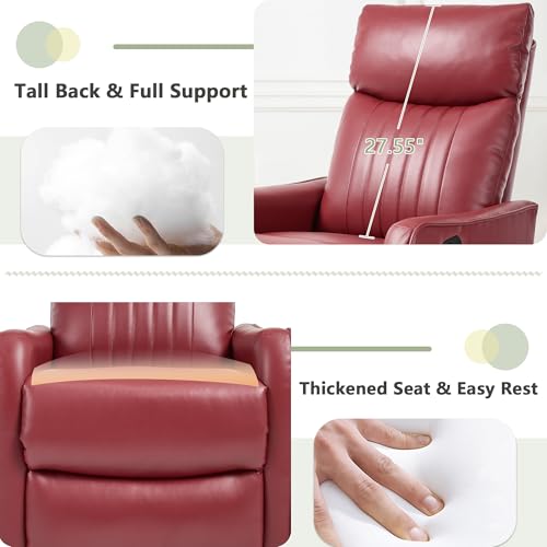 cinkehome Heated Massage Swivel Rocker Recliner Chair for Nursery - Small Space Reclining Chair with Lumbar Support, 360° Swivel & Gentle Rocking, Ergonomic High Back Faux Leather Red