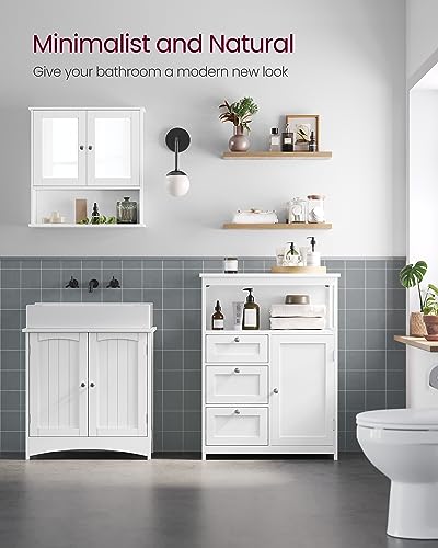 VASAGLE Bathroom Floor Storage Cabinet, Bathroom Storage Unit with 3 Drawers, Bathroom Cabinet Freestanding, Adjustable Shelf, 11.8 x 23.6 x 31.5 Inches, White UBBC542P31V1 - WoodArtSupply