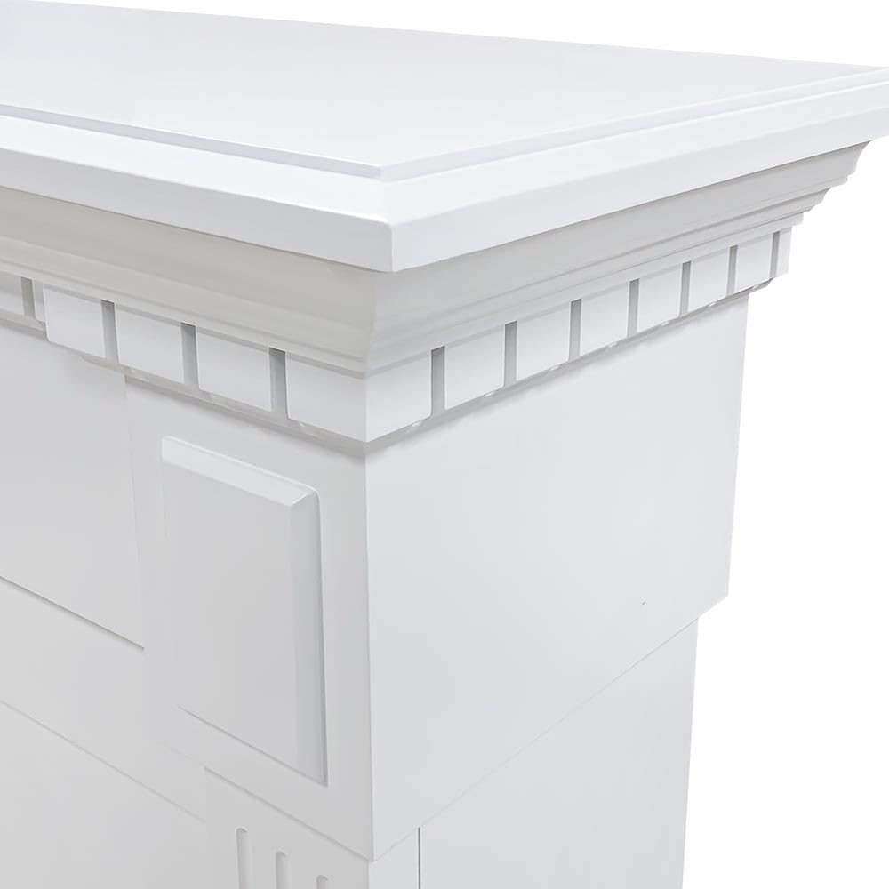 Modern Ember Augustine White Mantel Package 55" W x 48" H with 28 Inch Electric Fireplace Insert - 1,000 Sq Ft Heater 4 Flame Colors, Ember Bed Included | Compatible with Alexa and Google Assistant Modern Ember