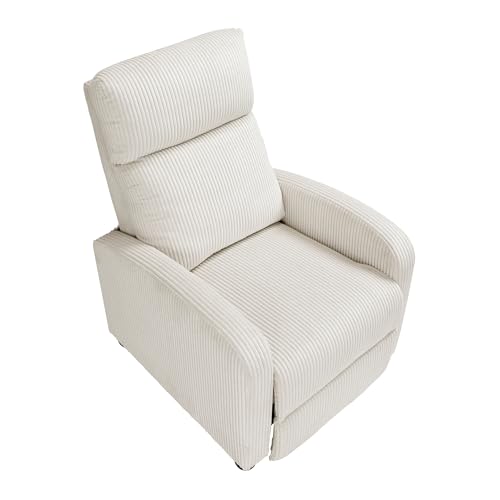 Lexicon Corduroy Pushback Recliner Chair Armchair Push Back Recliner, Solid Wood Frame and Metal Base, Easy Assembly Small Soft Single Sofa Accent Chair for Living Room/Office/Apartment, Beige