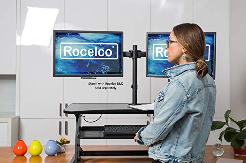 Rocelco 37.5" Deluxe Height Adjustable Standing Desk Converter - Quick Sit Stand Up Dual Monitor Riser - Gas Spring Assist Computer Workstation - Large Retractable Keyboard Tray - Black (R DADRB) Rocelco
