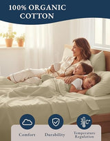 LANE LINEN 100% Organic Cotton Twin Size Bed Sheets, Fully Elasticized Mercerised Cotton Bed Sheet Set, Soft & Comfy Low Pill Face Resistant Bedding Sheets & Pillowcase Set- Linen LANE LINEN