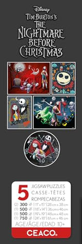 Ceaco - 5 in 1 Multipack - Disney - Tim Burton's The Nightmare Before Christmas - (2) 300 Piece, (2) 500 Piece, (1) 750 Piece Jigsaw Puzzles Ceaco