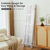 Asnefeli Wood Room Divider 4 Panel, 5.6 FT Tall Room Divider and Folding Privacy Screen, Partition Divider for Room Separation, Wooden Wall Divider Screen for Home Office Bedroom (Retro White) Asnefeli